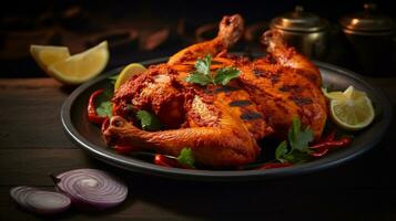 foto de tandoori pollo como un plato en un gama alta restaurante. generativo ai