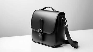 Photo of Minimalist black leather female bag isolated on white background. generative ai