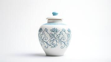 Photo of Minimalis chinese jar isolated on white background. generative ai