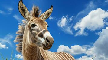 Photo of a Zonkey under Blue Sky. Generative AI