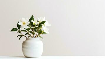 Photo of Jasmine flower in pot isolated on white background. Generative AI