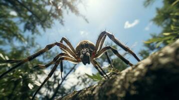 foto de araña en El r bosque con azul cielo. generativo ai