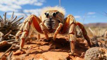 Close-up photo of a Desert Tarantula looking any direction in the Desert. Generative AI