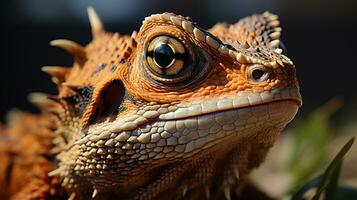 Close-up photo of a Horned Toad looking in their habitat. Generative AI