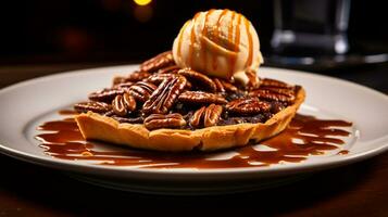 Photo of Pecan Pie as a dish in a high-end restaurant. Generative AI