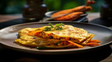 Photo of Caribbean Roti as a dish in a high-end restaurant. Generative AI