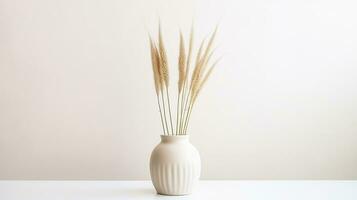 Photo of Feather Reed Grass flower in pot isolated on white background. Generative AI