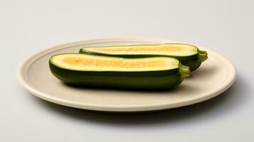 Photo of Zucchini sliced on plate isolated on white background. generative ai