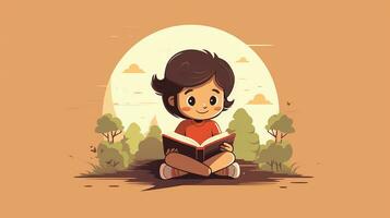 Cute little girl reading a book. Generative AI photo