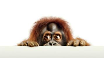 foto de un orangután en blanco antecedentes. generativo ai