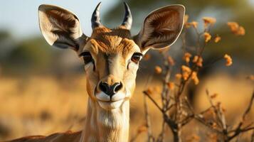 de cerca foto de un impala mirando ninguna dirección. generativo ai