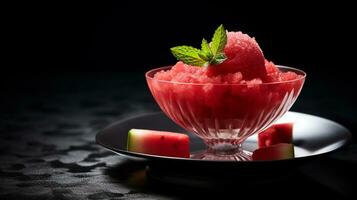 Photo of Watermelon Granita as a dish in a high-end restaurant. Generative AI