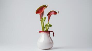 Photo of Pitcher Plant flower in pot isolated on white background. Generative AI