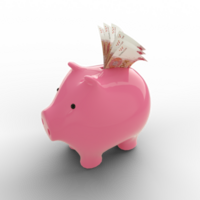 chinês yuan dentro Rosa porquinho banco, dinheiro dentro porquinho banco, poupança conceito, 3d Renderização png