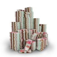 Big stacks of 100 Chinese yuan notes. A lot of money isolated on transparent background. 3d rendering of bundles of arranged cash png