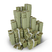 Big stacks of 10000 Japanese yen notes. A lot of money isolated on transparent  background. 3d rendering of bundles of arranged cash png