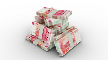 3d rendering of Stacks of Chinese yuan notes. bundles of Chinese Renminbi notes isolated on transparent background png