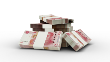 3d rendering of Stack of Chinese yuan notes. bundles of Chinese currency notes isolated on transparent  background png