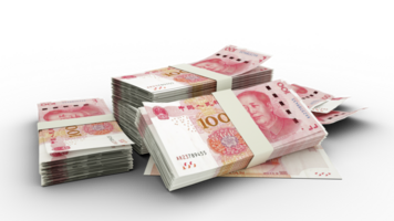 3d pilha do chinês yuan notas png