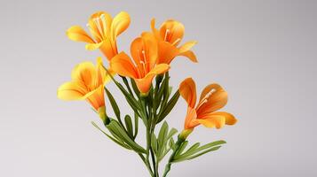 Photo of beautiful Freesia flower isolated on white background. Generative AI
