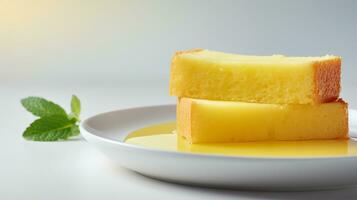 Photo of yellow butter cake. Generative AI