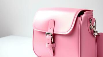 Photo of Cute pink leather female bag isolated on white background. Generative AI