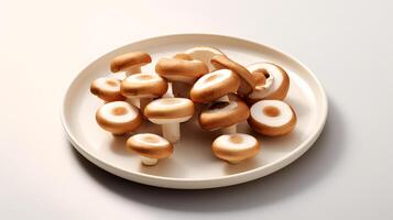 Photo of Mushrooms on plate isolated on white background. generative ai