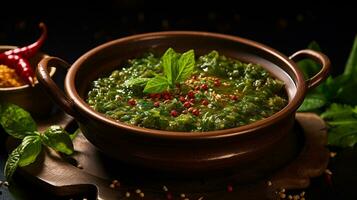 Photo of Ghormeh Sabzi as a dish in a high-end restaurant. Generative AI