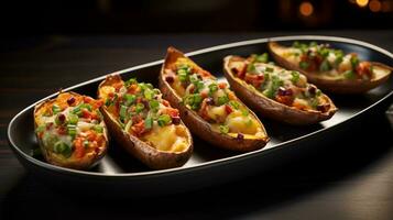 Photo of Potato Skins as a dish in a high-end restaurant. Generative AI