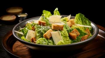 Photo of Caesar Salad as a dish in a high-end restaurant. Generative AI