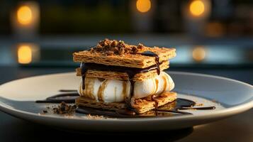 Photo of S'mores as a dish in a high-end restaurant. Generative AI