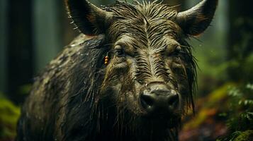 Close-up photo of a Warthog looking any direction on jungle. Generative AI