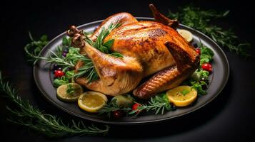 Photo of Roast Turkey with Spring Herbs as a dish in a high-end restaurant. Generative AI