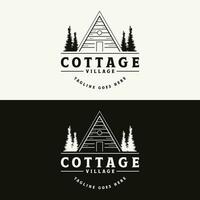 Vintage rustic cabin or cottage logo template design with forest and mountain view. vector