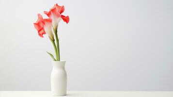 Photo of Gladiolus flower in pot isolated on white background. Generative AI