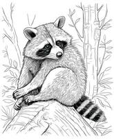 raccoon coloring page line art vector