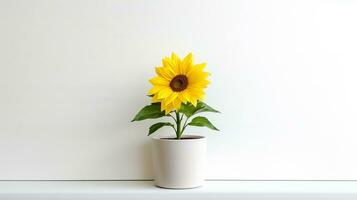 Photo of Sunflower in pot isolated on white background. Generative AI