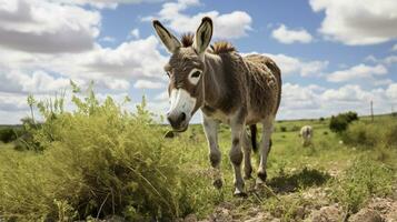 Photo of a Donkey in the Farmland. Generative AI