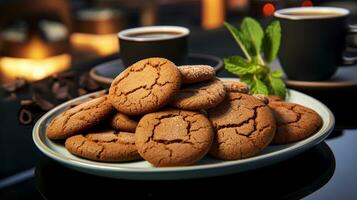 foto de jengibre melaza galletas como un plato en un gama alta restaurante. generativo ai