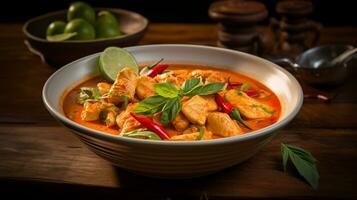 Photo of Red Curry Chicken as a dish in a high-end restaurant. Generative AI