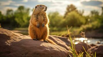 Close-up photo of a Prairie Dog looking in their habitat. Generative AI
