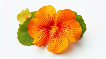 Photo of beautiful Nasturtium flower isolated on white background. Generative AI