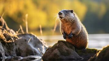 Close-up photo of a Nutria looking in their habitat. Generative AI