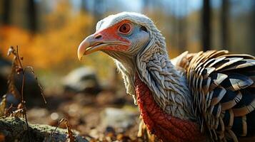 Close-up photo of a Turkey looking any direction. Generative AI