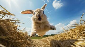 Photo of a Rabbit in the Farmland. Generative AI