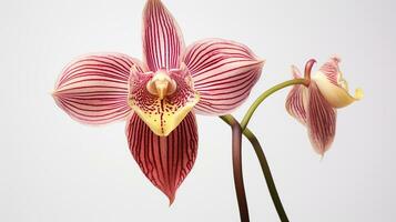 foto de hermosa mono orquídea flor aislado en blanco antecedentes. generativo ai