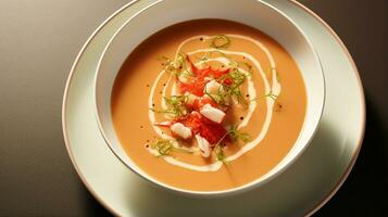 foto de langosta sopa de mariscos como un plato en un gama alta restaurante. generativo ai