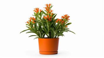 Photo of Butterfly Weed flower in pot isolated on white background. Generative AI