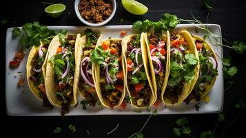 Photo of Vegan Tacos as a dish in a high-end restaurant. Generative AI