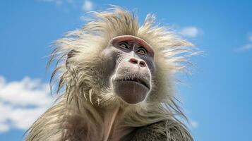 Photo of a Baboon under Blue Sky. Generative AI